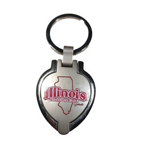 Illinois The Land Of Lincoln Heart Photo Keychain Locket Silver Tone Red